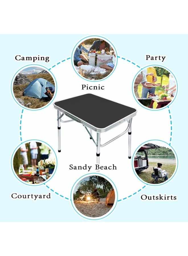 OHAHO Folding Table, Portable Lightweight Folding Camping Table, Aluminum Small Folding Table Portable with Handle, Adjustable Height for Picnic, Party, BBQ, Black - Image 5